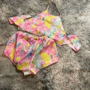 Halter Crop Top And Shorts In Tie Dye Two Piece Set